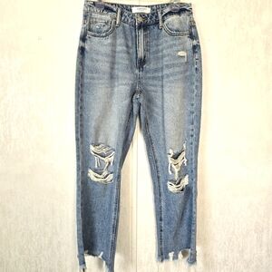 Lovervet By Vervet Womens 28 Jeans High Rise Straight Relaxed Distressed Cropped